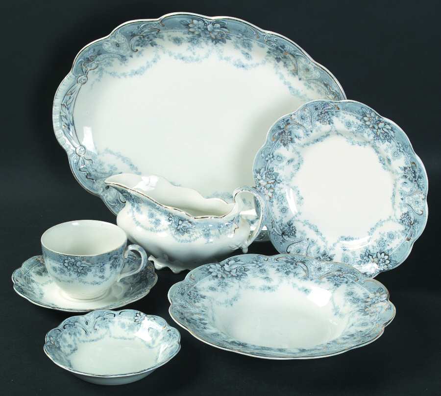 Marlboro Blue Gray (Gold Trim) Flat Cup & Saucer Set