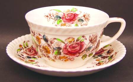Margaret Rose Brown Multi Flat Cup & Saucer Set