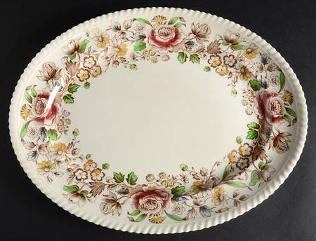 Margaret Rose Brown Multi 14" Oval Serving Platter