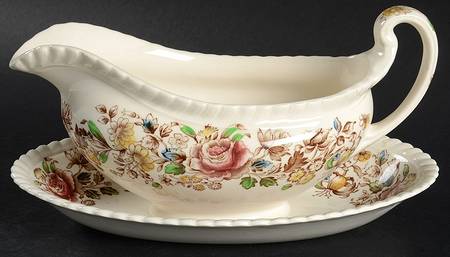 Margaret Rose Brown Multi Gravy Boat & Underplate/Relish