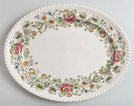 Margaret Rose Green Multicolor 12" Oval Serving Platter