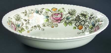 Margaret Rose Green Multicolor 9" Oval Vegetable Bowl