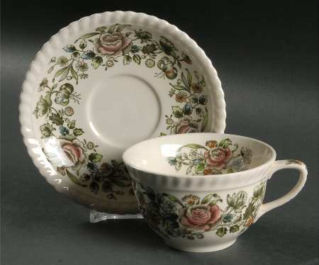 Margaret Rose Green Multicolor Flat Cup & Saucer Set