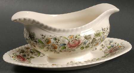 Margaret Rose Green Multicolor Gravy Boat with Attached Underplate