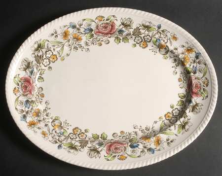 Margaret Rose Green Multicolor 16" Oval Serving Platter