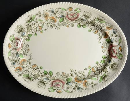 Margaret Rose Green Multicolor 14" Oval Serving Platter