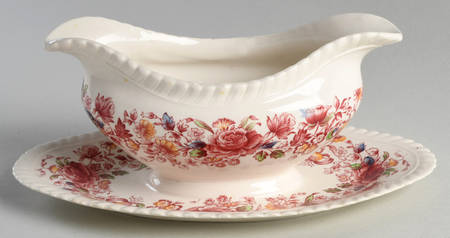 Margaret Rose Pink Multicolor Gravy Boat with Attached Underplate