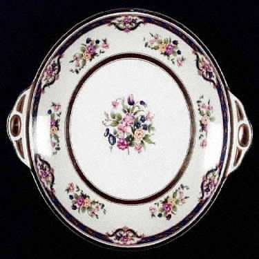 Mayfair (Floral Center, Gold Trim) Handled Cake Plate