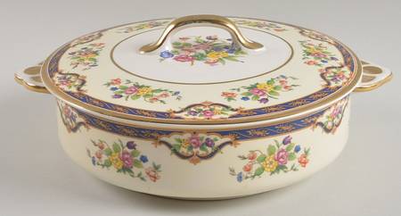 Mayfair (Floral Center, Gold Trim) Round Covered Vegetable
