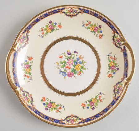 Mayfair (Floral Center, Gold Trim) Handled Cake Plate