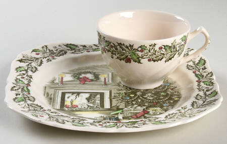 Merry Christmas ("A Genuine Hand Engraving") Snack Plate & Cup Set