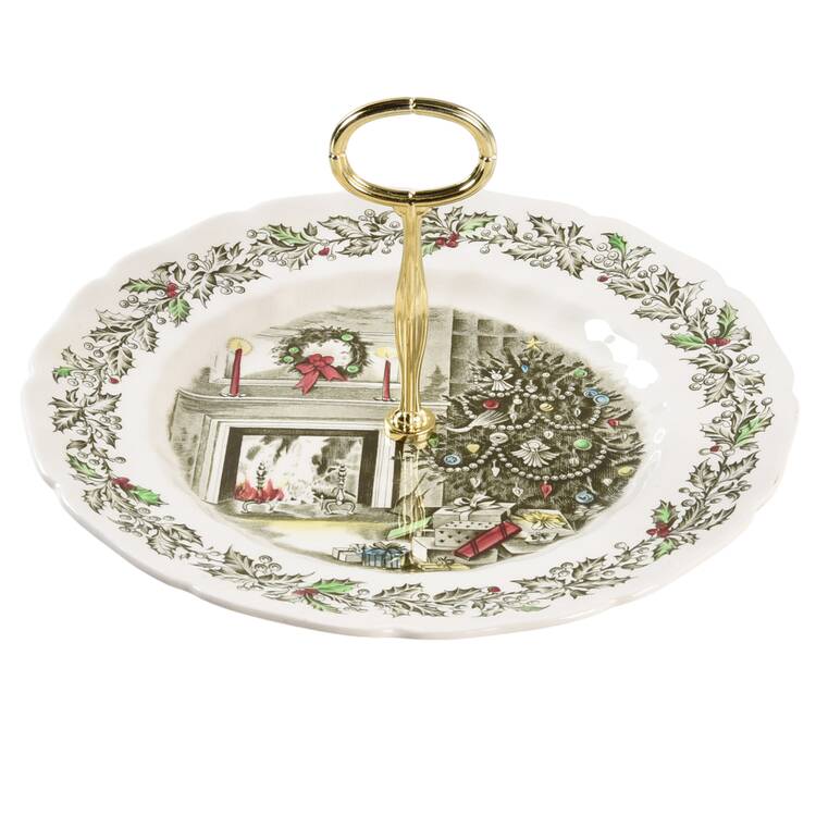 Merry Christmas ("A Genuine Hand Engraving") Round Serving Plate with Center Handle (Dp) Hc