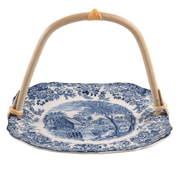 Millstream Blue 5 3/8"-5 5/8" Bamboo Handled Serving Plate  HC