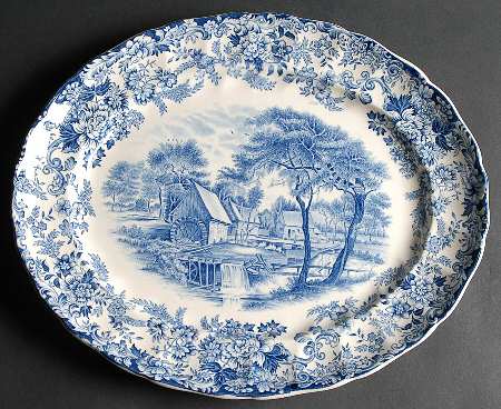 Millstream Blue 15" Oval Serving Platter