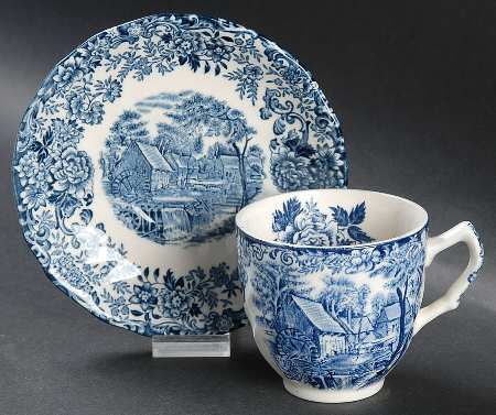 Millstream Blue Flat Demitasse Cup & Saucer Set