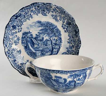 Millstream Blue Flat Cream Soup Bowl & Saucer Set