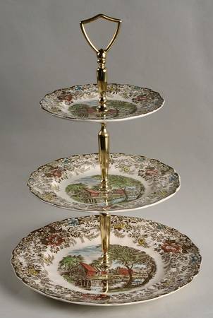 Millstream Brown Multicolor 3-Tiered Serving Tray (DP, SP, BB)