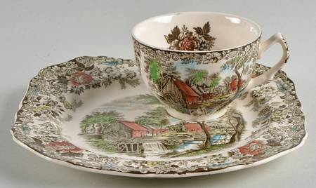 Millstream Brown Multicolor Snack Plate & Cup Set