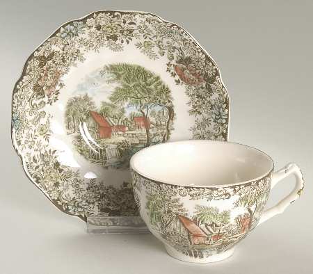 Millstream Brown Multicolor Flat Cup & Saucer Set by Johnson Brothers
