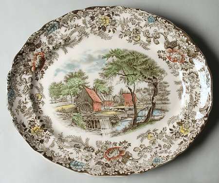 Millstream Brown Multicolor 13" Oval Serving Platter