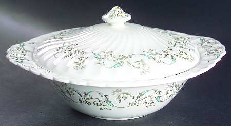 Minuet (Blue Green Scroll) Round Covered Vegetable