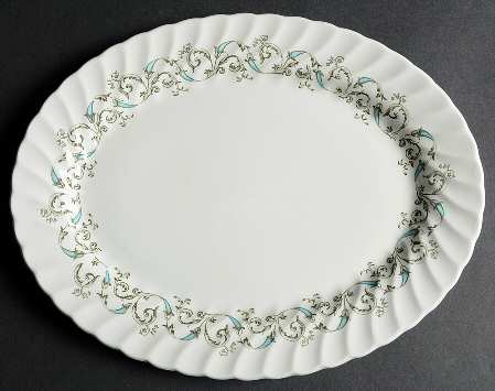 Minuet (Blue Green Scroll) 12" Oval Serving Platter