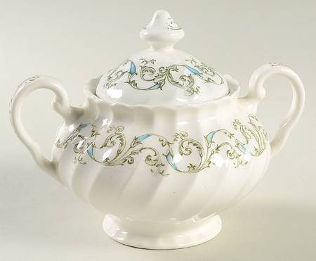Minuet (Blue Green Scroll) Sugar Bowl & Lid
