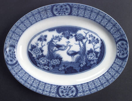 Mongolia (Flow Blue) 12" Oval Serving Platter