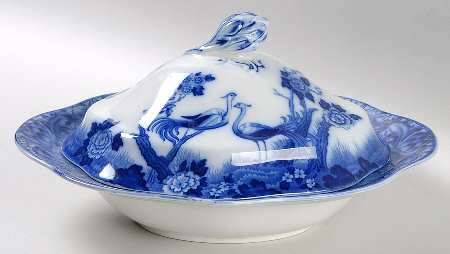 Mongolia (Flow Blue) Oval Covered Vegetable