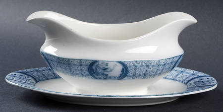 Mongolia (Gray Blue) Gravy Boat with Attached Underplate