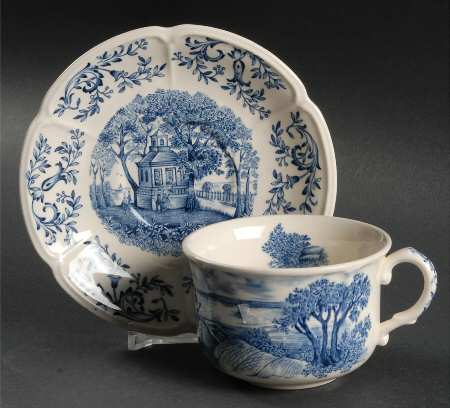Mount Vernon Blue Flat Cup & Saucer Set