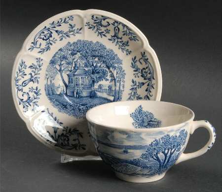 Mount Vernon Blue Flat Cup & Saucer Set