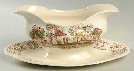Mount Vernon Brown Multicolor Gravy Boat with Attached Underplate