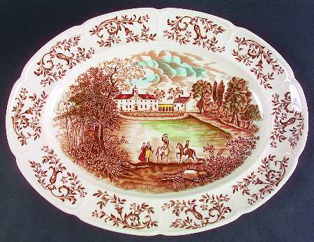 Mount Vernon Brown Multicolor 16" Oval Serving Platter