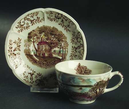 Mount Vernon Brown Multicolor Flat Cup & Saucer Set