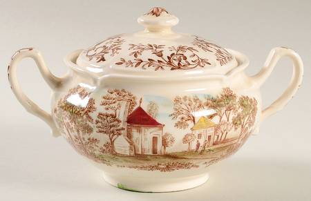 Mount Vernon Brown Multicolor Sugar Bowl & Lid