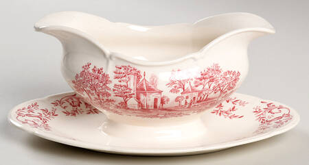 Mount Vernon Pink Gravy Boat with Attached Underplate