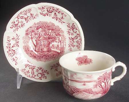 Mount Vernon Pink Flat Cup & Saucer Set
