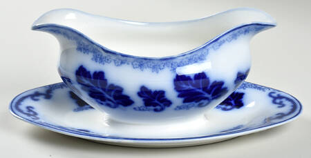 Normandy (Flow Blue) Gravy Boat with Attached Underplate