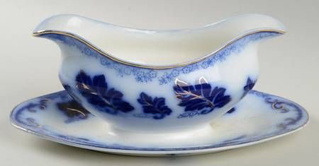 Normandy (Flow Blue) Gravy Boat with Attached Underplate