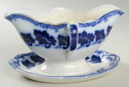 Normandy (Flow Blue) Gravy Boat with Attached Underplate