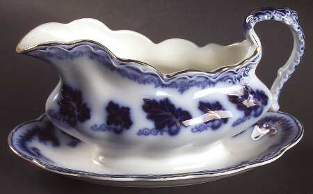 Normandy (Flow Blue) Gravy Boat with Attached Underplate
