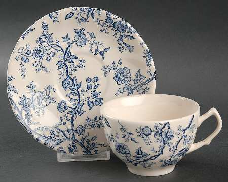 Old Bradbury Blue (Cream Background) Flat Cup & Saucer Set