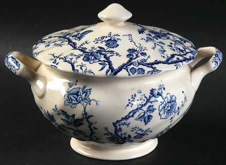 Old Bradbury Blue (Cream Background) Sugar Bowl & Lid