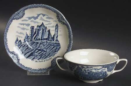 Old Britain Castles Blue (Made in England) Flat Cream Soup Bowl & Saucer Set