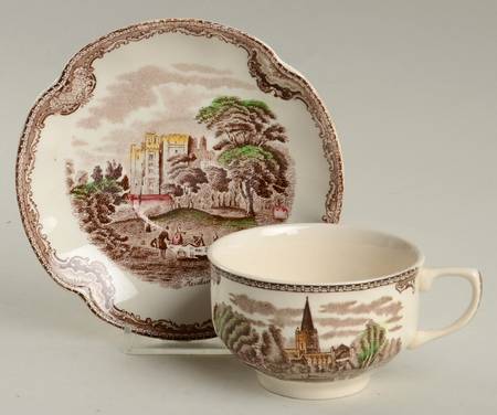 Old Britain Castles Brown Multicolor Flat Cup & Saucer Set by Johnson Brothers