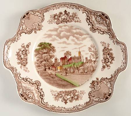 Old Britain Castles Brown Multicolor Square Handled Cake Plate