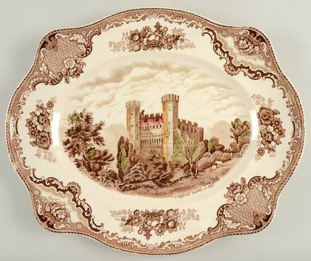 Old Britain Castles Brown Multicolor 15" Oval Serving Platter by Johnson Brothers