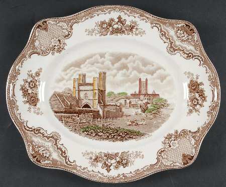Old Britain Castles Brown Multicolor 13" Oval Serving Platter