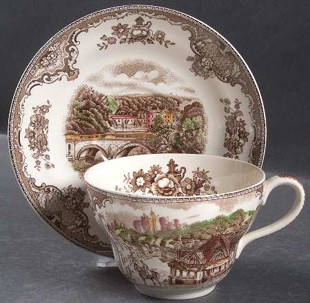 Old Britain Castles Brown Multicolor Joke Cup & Saucer Set by Johnson Brothers